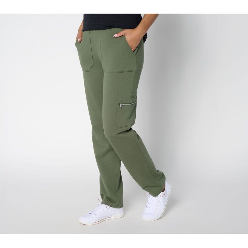 Denim & Co. Women's Pants Sz M Active French Terry Straight Leg Green